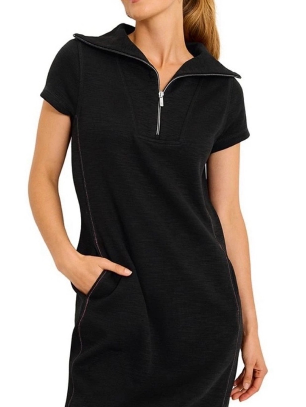 Tommy Bahama Black Short-Sleeve Zip Polo Dress